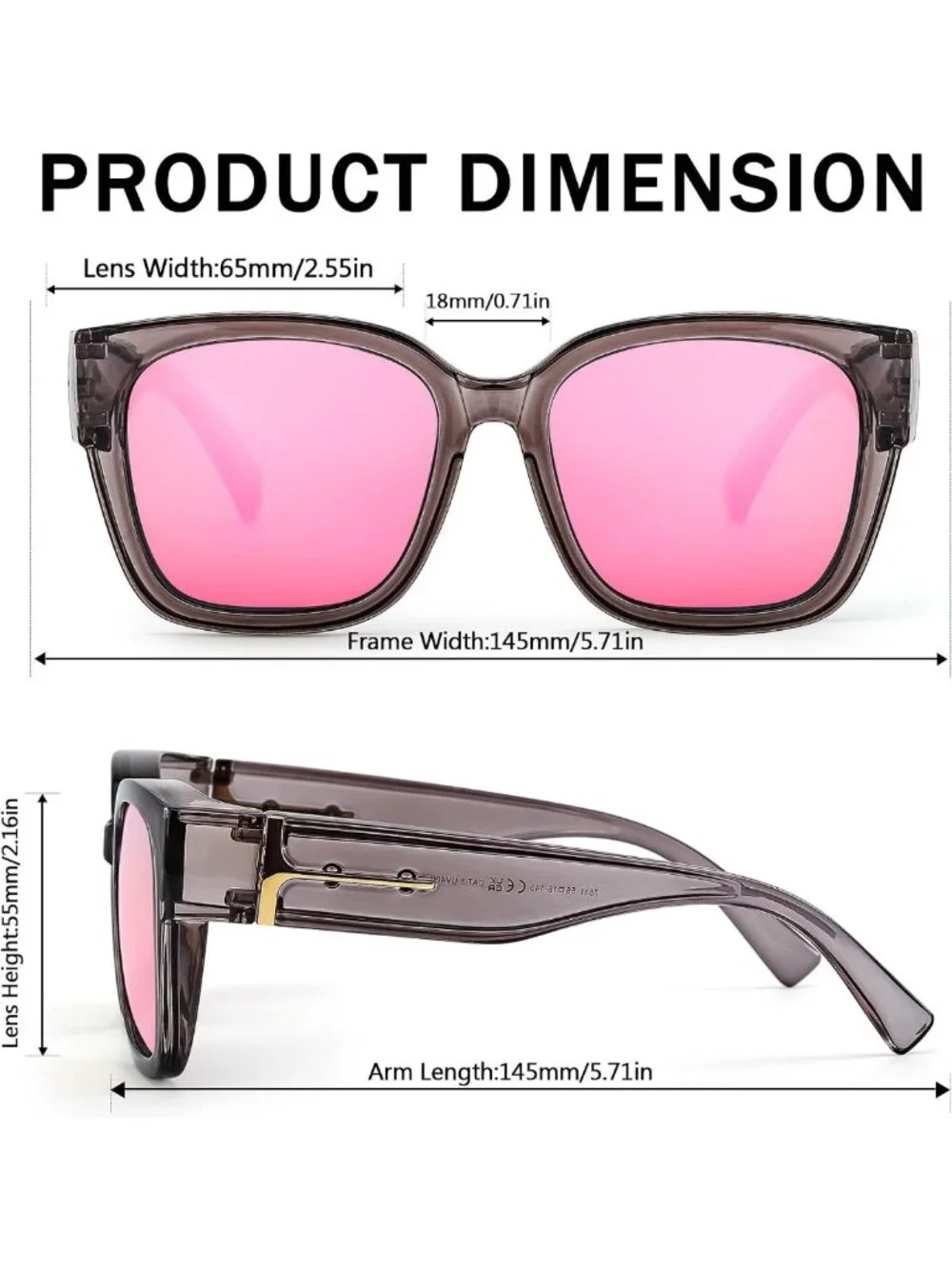 Trendy Polarized Mirrored Sunglasses for Women - Large Square UV400 Fit Over
